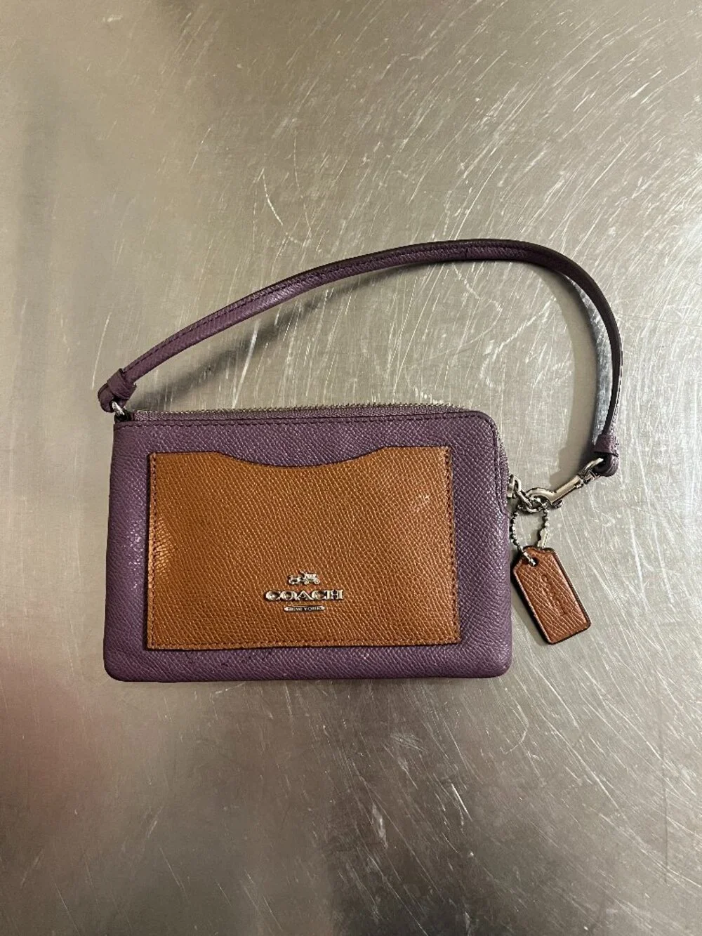COACH Two Tone Corner Zip Wristlet Violet/Brown
